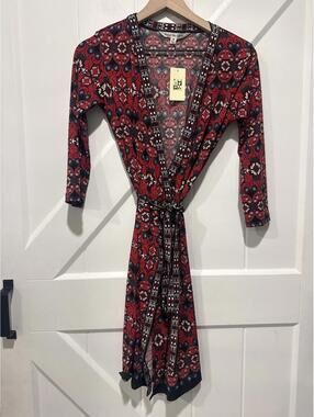 Max Studio Red Multicolor Patterned Wrap Dress, Size XS